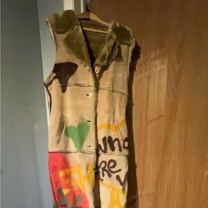 Sleeveless long button down jacket vest.. vintage